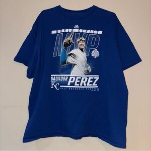 Kansas City Royals MLB Salvador Perez World Series 2015 Majestic Blue MVP Tee